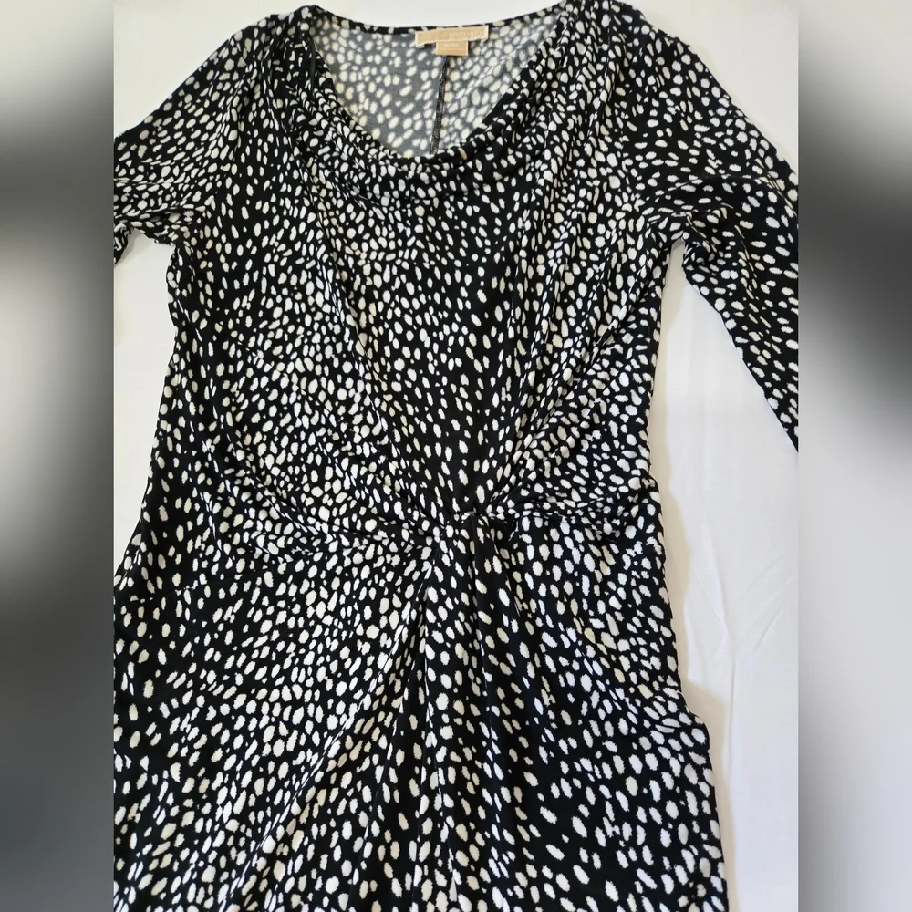 Michael Kors Black and White Pleated Wrap Dress